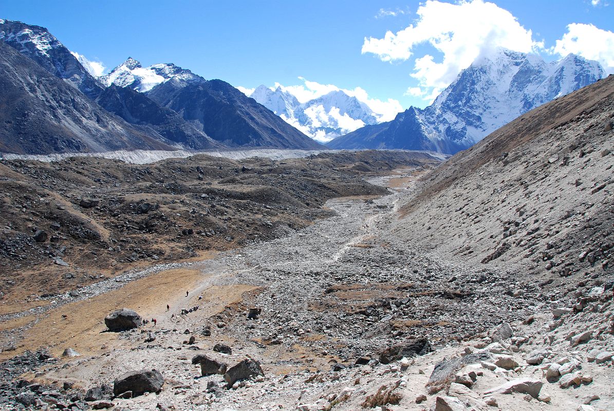 02 View Of Trail To Lobuche From Changri Glacier With Pokalde, Kangtega, Thamserku, Taweche Taboche